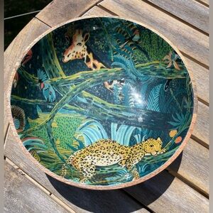 Opal House Mango Wood Footed Bowl Lacquered Resin Interior Jungle Scene India